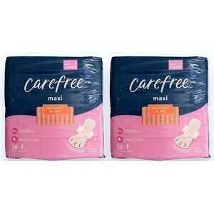 Two Carefree Overnight Maxi Pads With Wings, Unscented, 28 Count Each